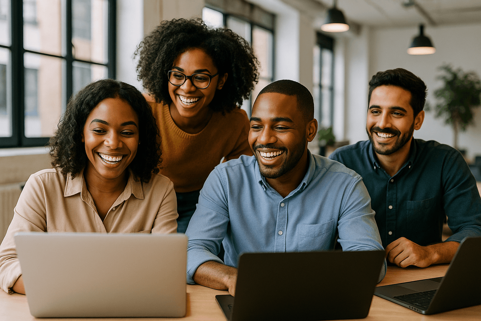 Équipe heureuse travaillant ensemble